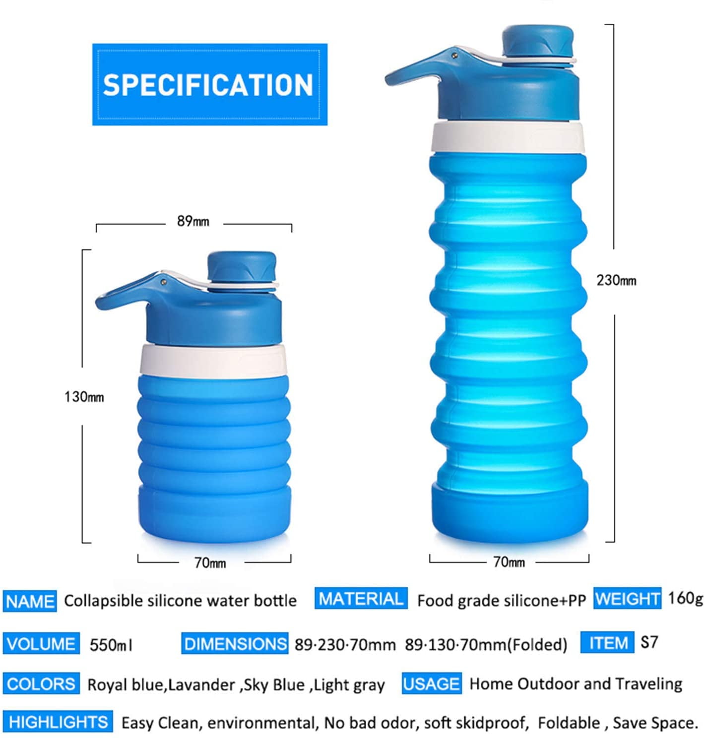 500ML Portable Outdoor Sports Bike Bicycle Cycling Sports Water Bottle N#S7 