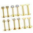 thumbnail image 3 of EHJRE 12 Pieces 16G Stainless Steel Lip Ears Labret Barbell Ear Studs CZ Encrusted Golden, 3 of 6