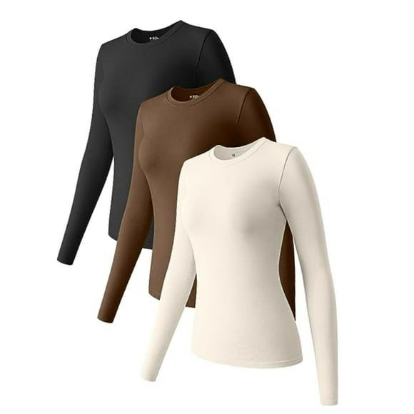 Womens 3 Piece Long Sleeve Tops Crew Neck Stretch Fitted Underscrubs Layer Tee Shirts Tops B_Special Gift