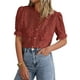 thumbnail image 1 of Blusa PRETTYGARDEN de encaje para mujer, manga corta, marrón y rojo, 1 of 6