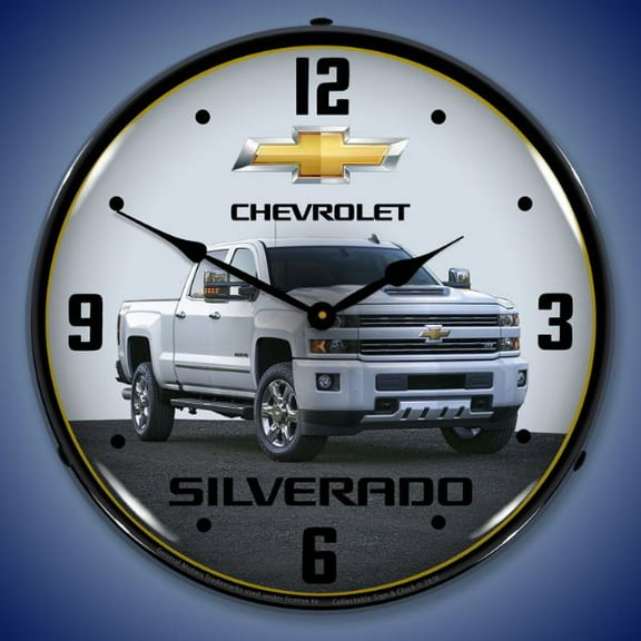 Collectable Sign and Clock 2017 Chevrolet Silverado LED Lighted Premium Wall Clock
