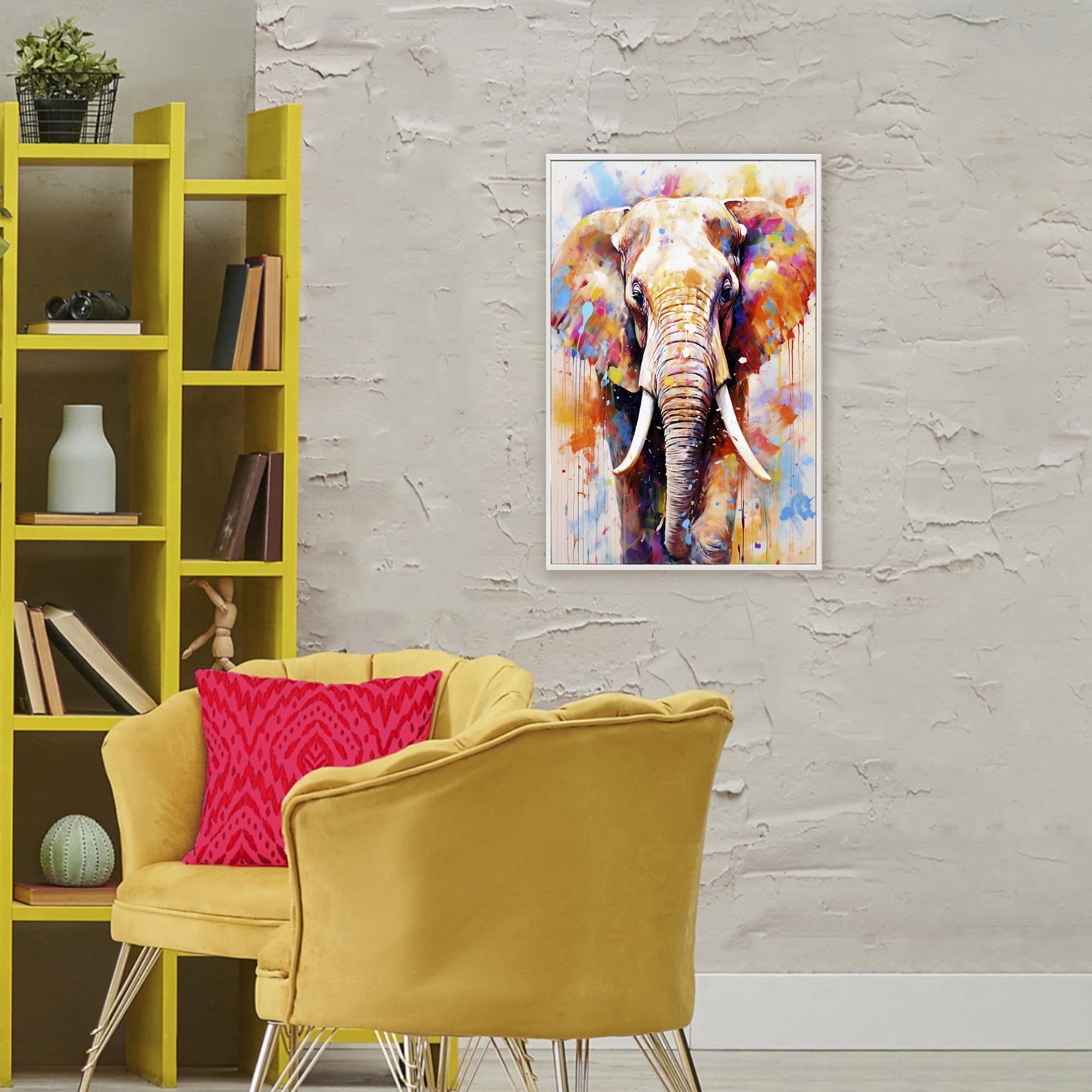 Stupell Industries Wild Elephant Bull White Framed Giclee Art, design by Ray Powers