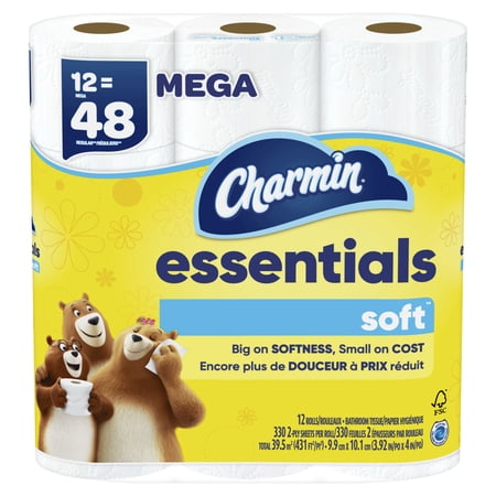 Charmin Essentials Soft Toilet Paper 12 Mega Rolls, 330 Sheets Per Roll