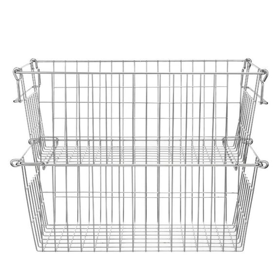 SANNO Wire Metal Basket Bin, Stackable Storage Baskets, Cubby Bins for Food, Kitchen, Home, Pantry Snack, Vegetable, Laundry Room, Office, Farmhouse, Set of 2