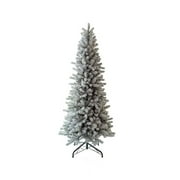 King Of Christmas 7.5ft Snow Flocked Hinged Slim Artificial Christmas Tree Unlit, King Flock Thin Xmas Tree