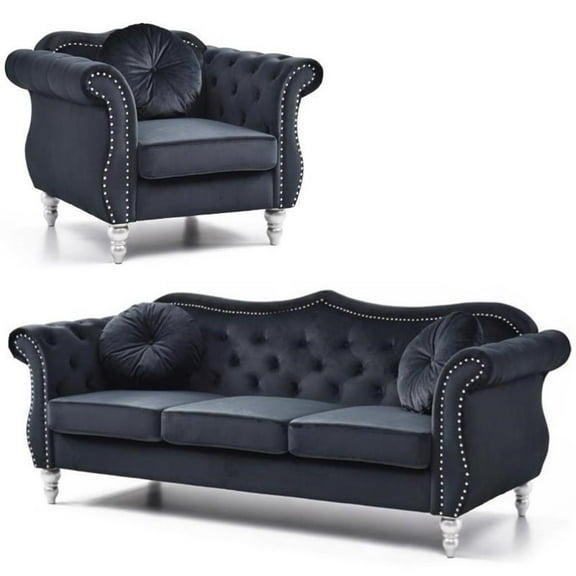 Home Square 2-Piece Furniture Set with Sofa and Chair in Black