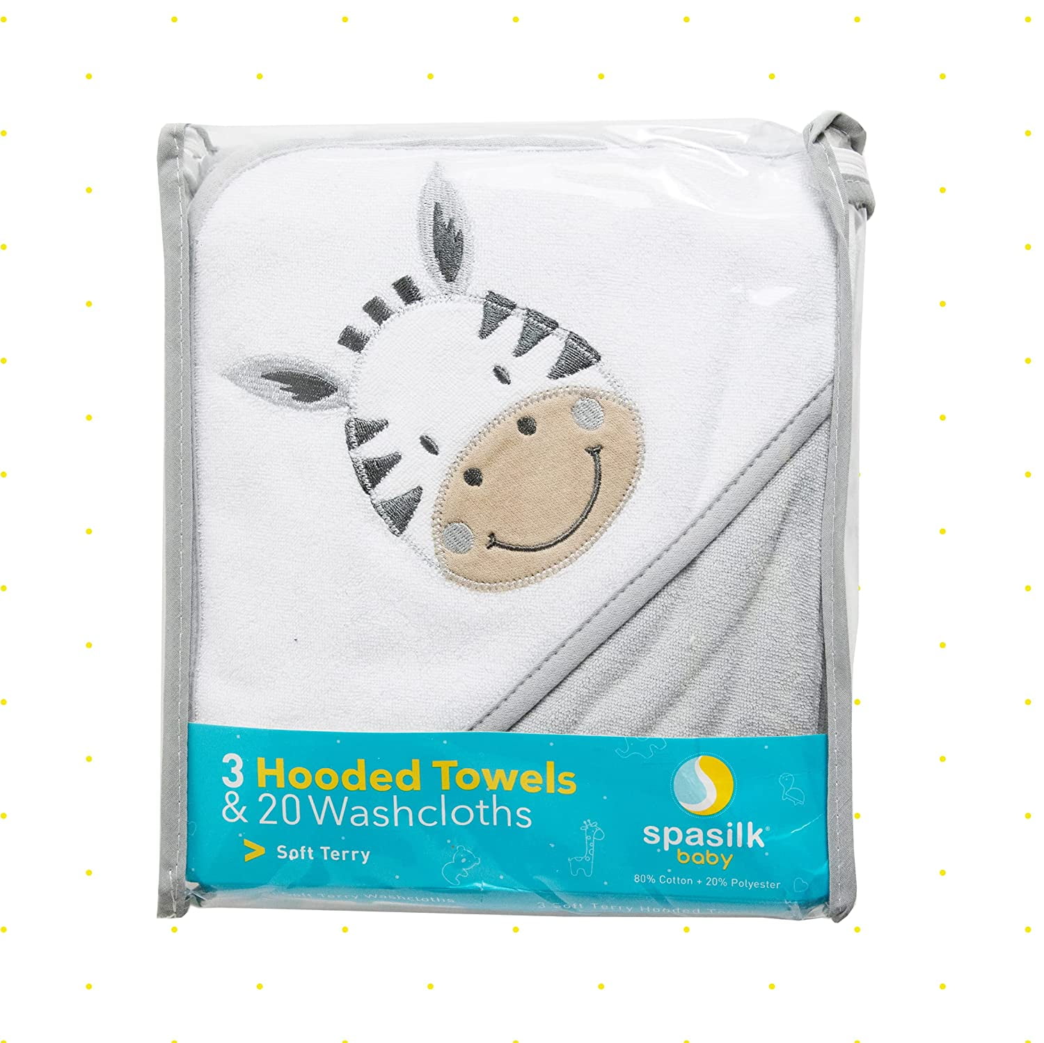 Spasilk Bath Hooded Towels & Washcloths Set for Babies, 23-Piece Gift Set, White Zebra