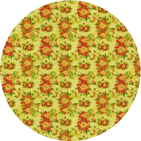 Ahgly Company Machine Washable Indoor Round Transitional Banana Yellow Area Rugs, 5' Round
