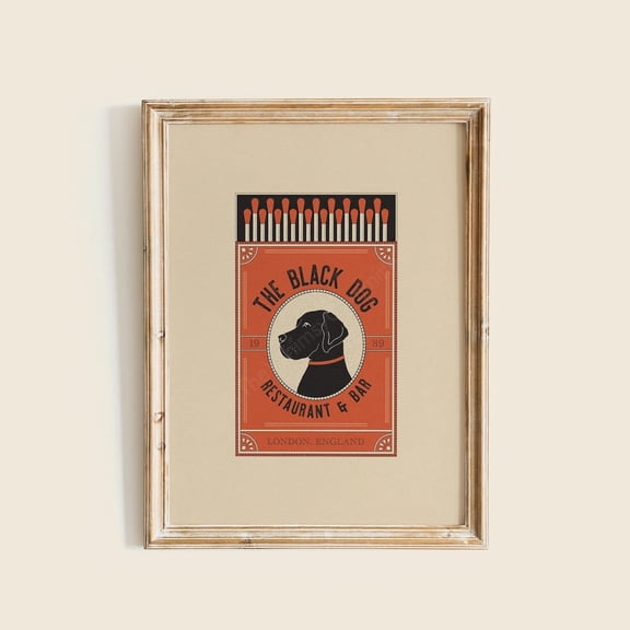 The Black Dog Art Poster, Bar Cart Poster, UNFRAMED PAPER POSTER, Home Decor, Vintage Gift, Living Room Dercor