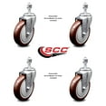 thumbnail image 2 of 5 Inch Maroon Polyurethane Wheel Swivel 12mm Threaded Stem Caster Set SCC, 2 of 2