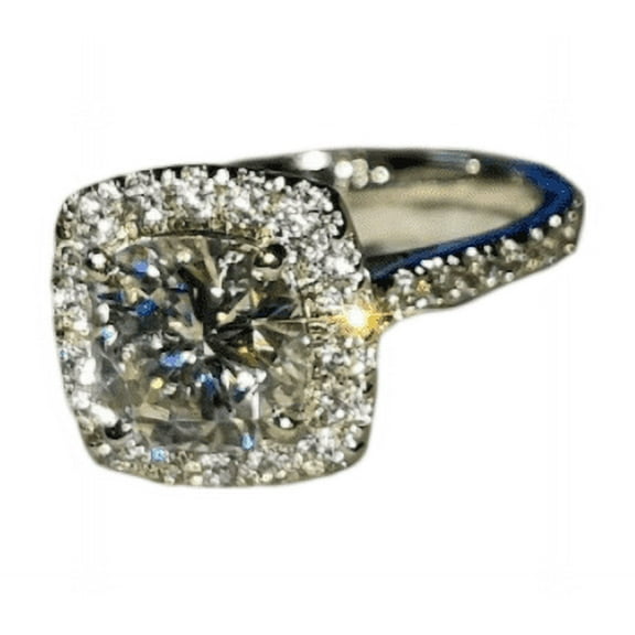 Moissanite Round Cut Real Moissanite Solitaire Unisex Engagement Ring 14K White Gold Plated 925 Sterling Silver For Wedding Special Occasion