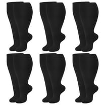 Hengguang 6 Pairs Plus Size Compression Socks for Women Men, Extra Wide Calf 20-30 mmHg 14.8 Inches, Solid Black Swelling Comfort Socks