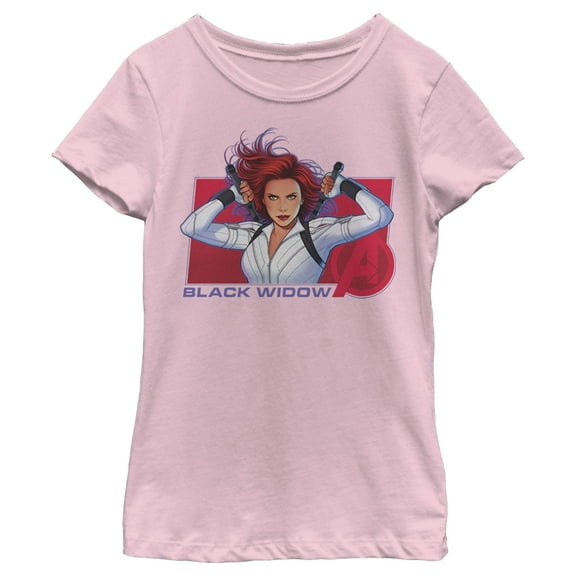 Girl's Marvel Black Widow Avenger Hero Graphic Tee Light Pink Large