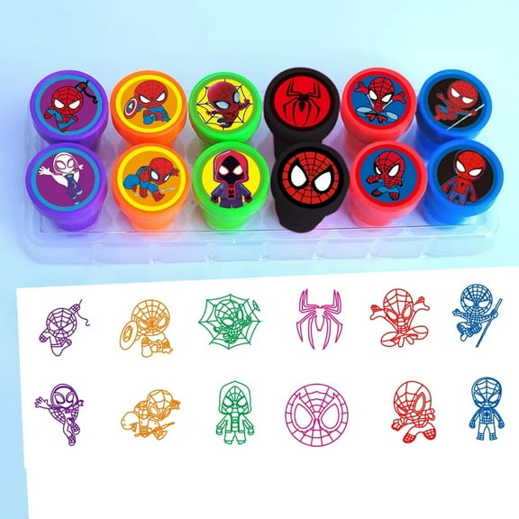 12pcs Spider-Man Birthday Gift Stamps, Kids Classroom Reward Stamps, Party Favors for Baby Showers, Birthdays, and Guest Gifts