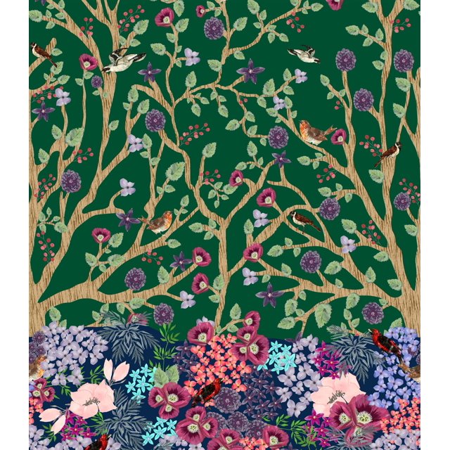 Soimoi Velvet Fabric Dry Tree,Leaves & Flower Panel Printed Fabric 1 Yard 58 Inch Wide