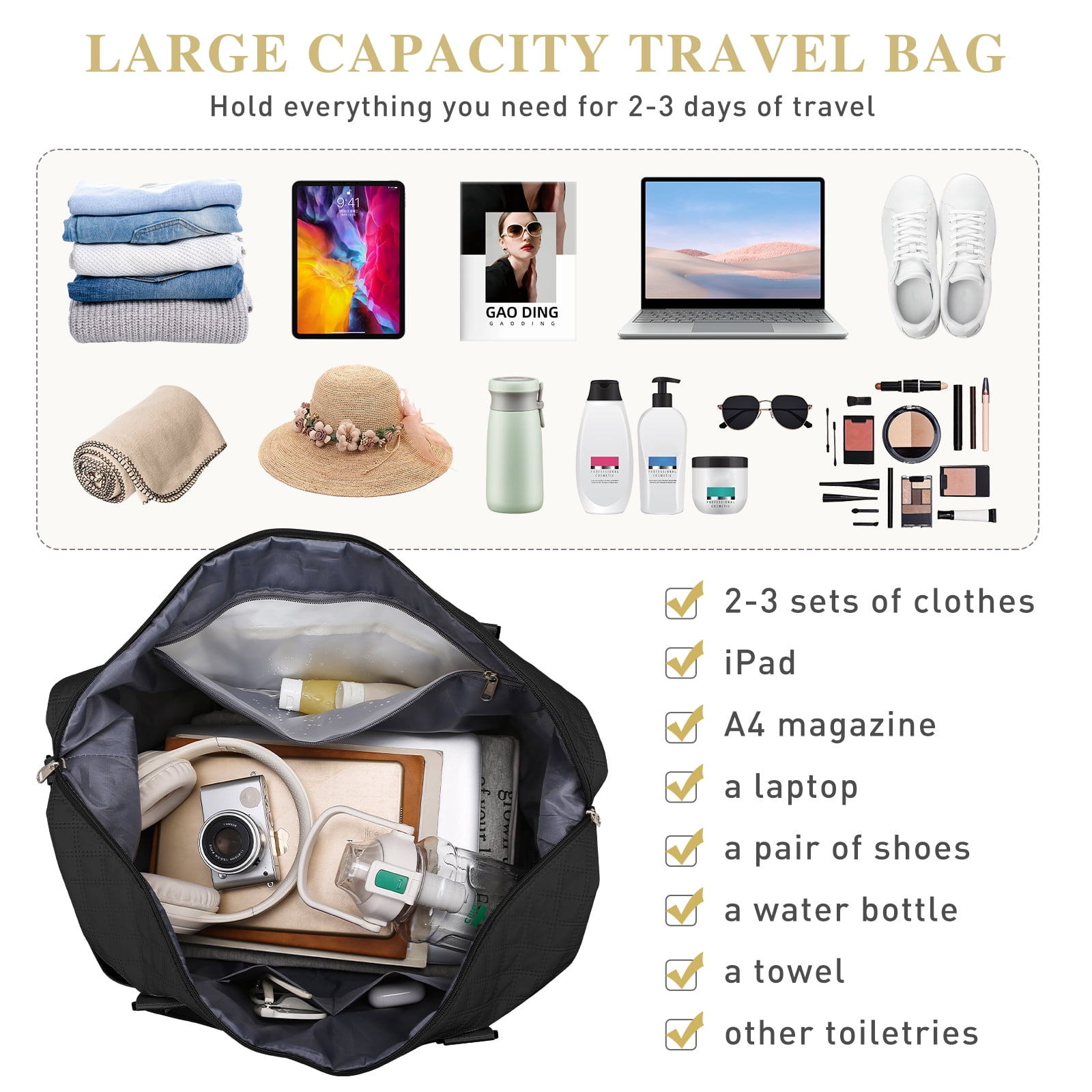 Gynky Travel Duffle Bag Weekender Bags for Women with Shoe Compartment Carry on Overnight Bag Gym Duffel Bag with Wet Pocket Hospital Bags for Labor and Delivery