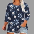 thumbnail image 2 of Jsaierl 3/4 Sleeve Tops for Women Plus Size Crew Neck Shirts Dressy Print Ladies Blouses Flowy Cotton Tunic Top L-5XL, 2 of 5
