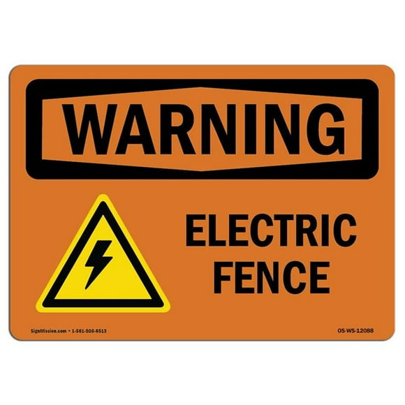 SignMission OS-WS-D-57-L-12088 OSHA Warning Sign - Electric Fence with Symbol