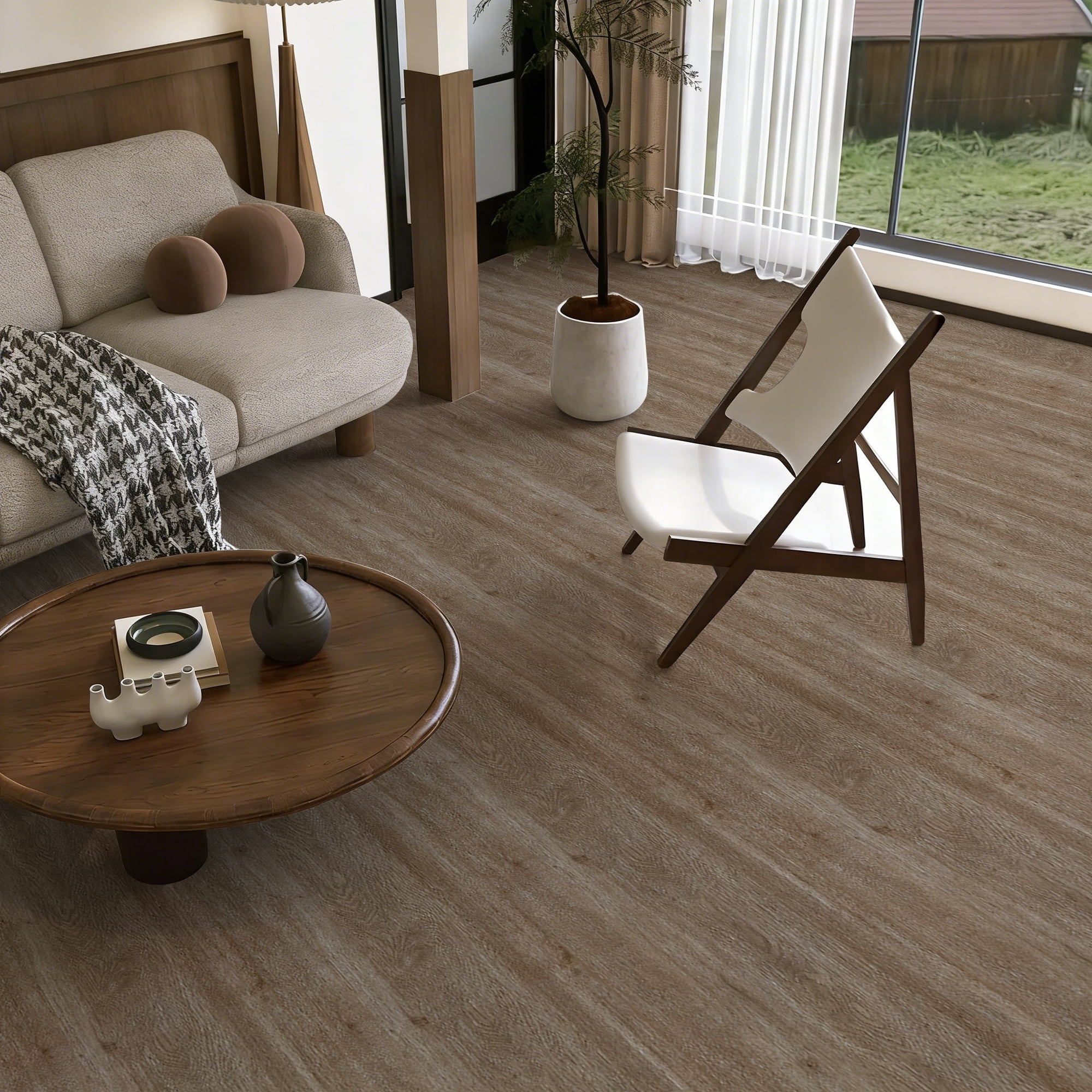 Abyssaly Vinyl Peel and Stick Flooring tile 15.7" x 118", Covering Area 12.92 Sq.ft, Self-Adhesive Floor Tile Light Brown Wood Grain Look for Home Decoration