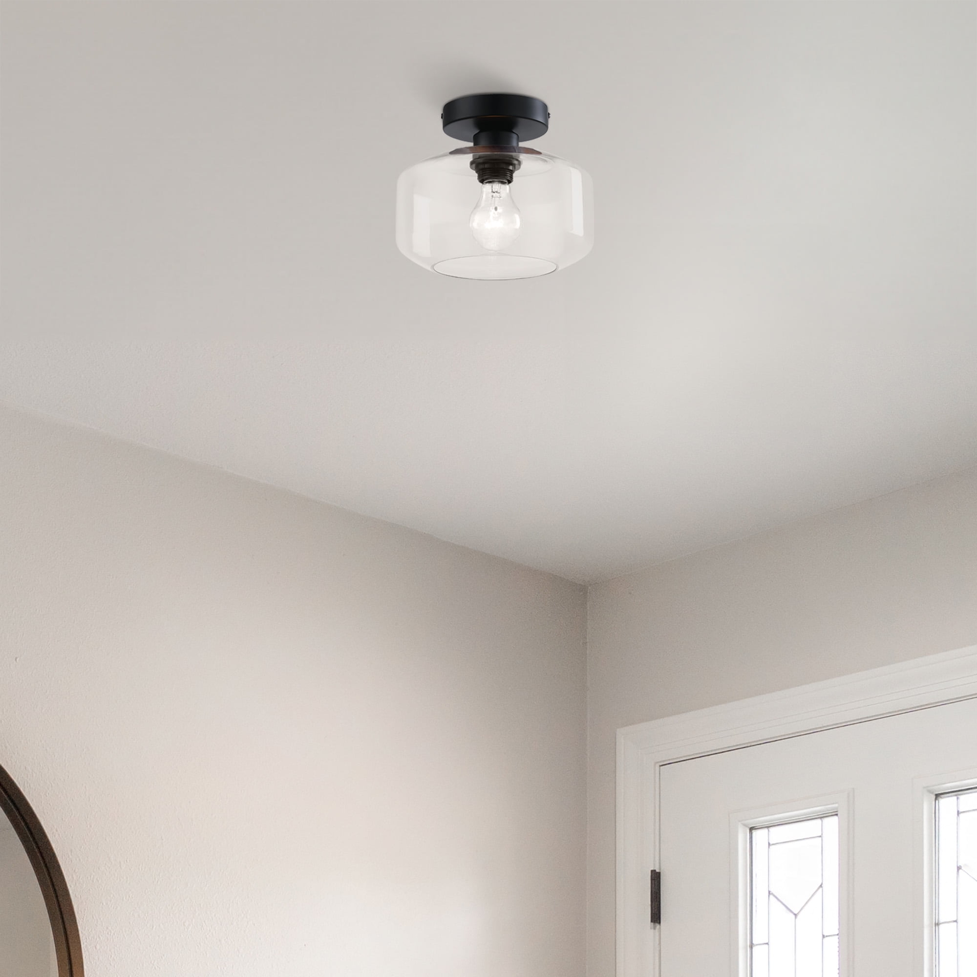 DESIGNERS FOUNTAIN Semi Flush Mount Ceiling Light, 8.75 Inch Clear Glass Lighting Fixture for Kitchen, Bedroom, Bathroom, and Hallway, Matte Black, D335M-SF-MB
