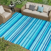 BERTHMEER 5'x8' Outdoor Plastic Straw Rugs on Clearance Waterproof Patio Rugs，Camping Rugs，Porch Rugs，RV Rugs，Deck Pool Rugs，Stripes，Blue