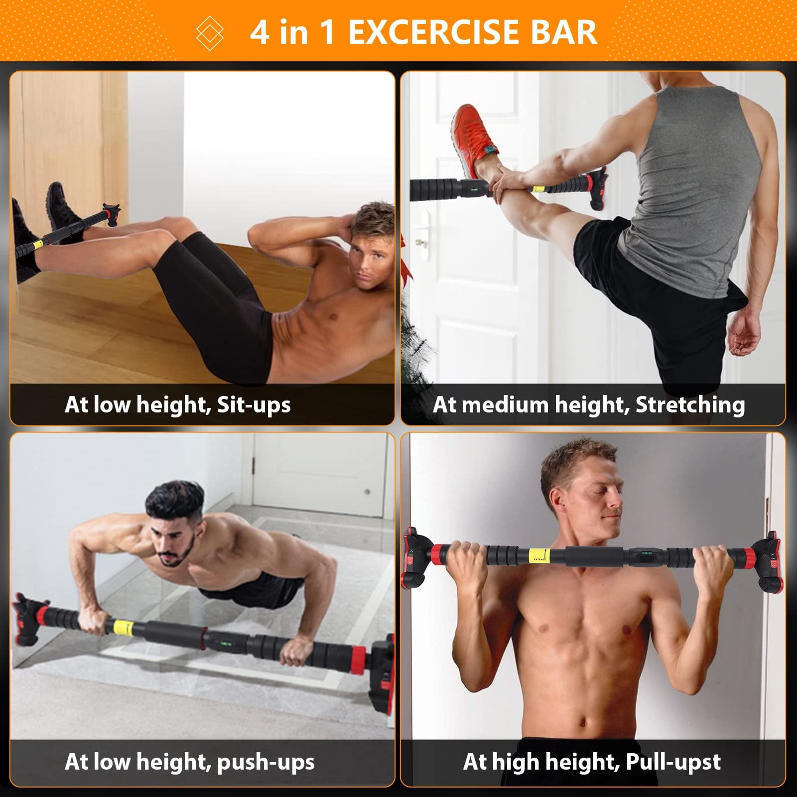 Pull Up Bar for Doorway, Strength Training Pull-up Bars, No Screws, No Installation Required, Max Load 440 LBS Chin Up Bar With Level Meter and Adjustable Width for Home Gym Upper Body Workout