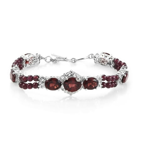 January Birthstone Bracelet - Women's 925 Sterling Silver Platinum Plated Oval Garnet Bracelet 7.25