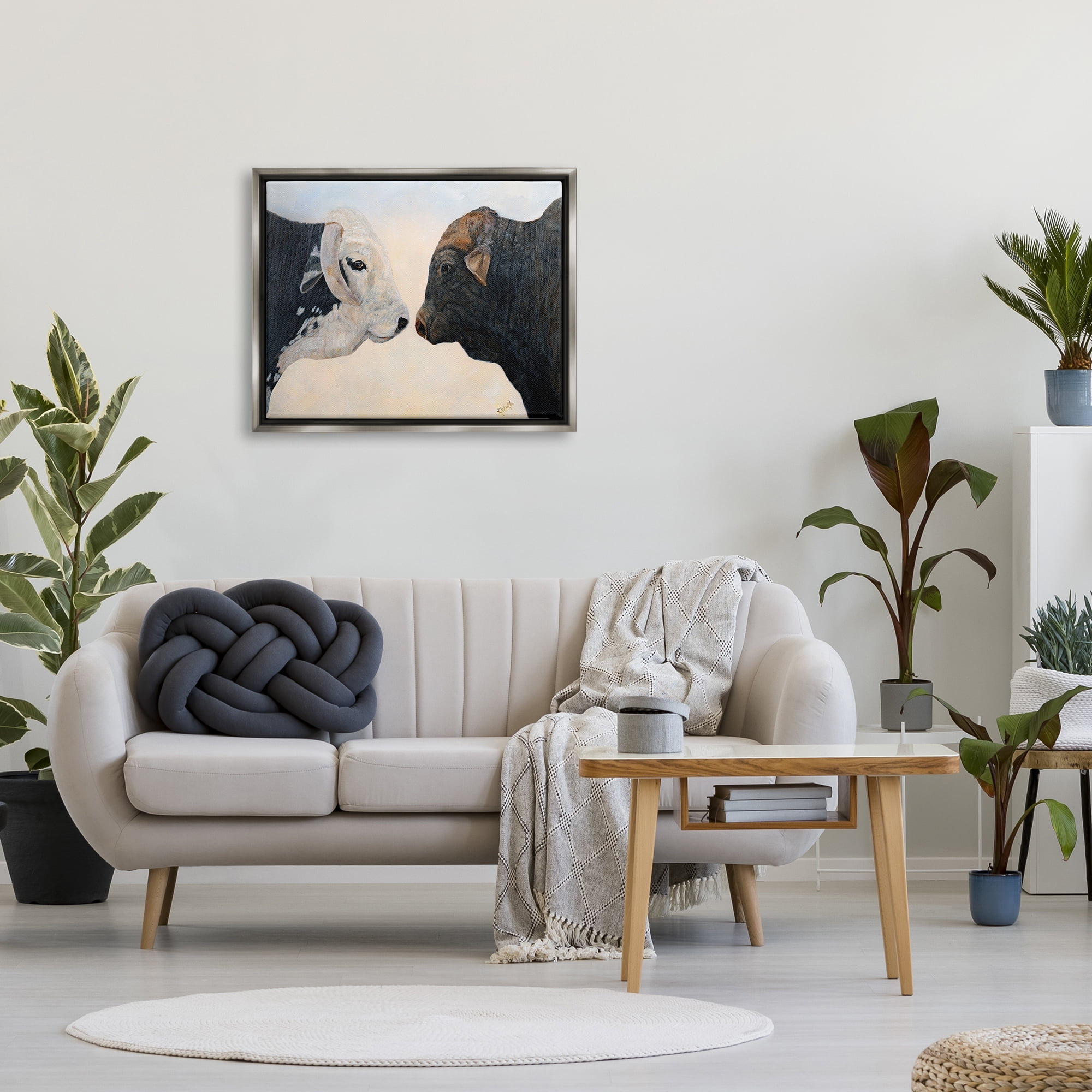 Stupell Oxen Cattle Duo Rural Wildlife Animals & Insects Painting Gray Floater Framed Art Print Wall Art