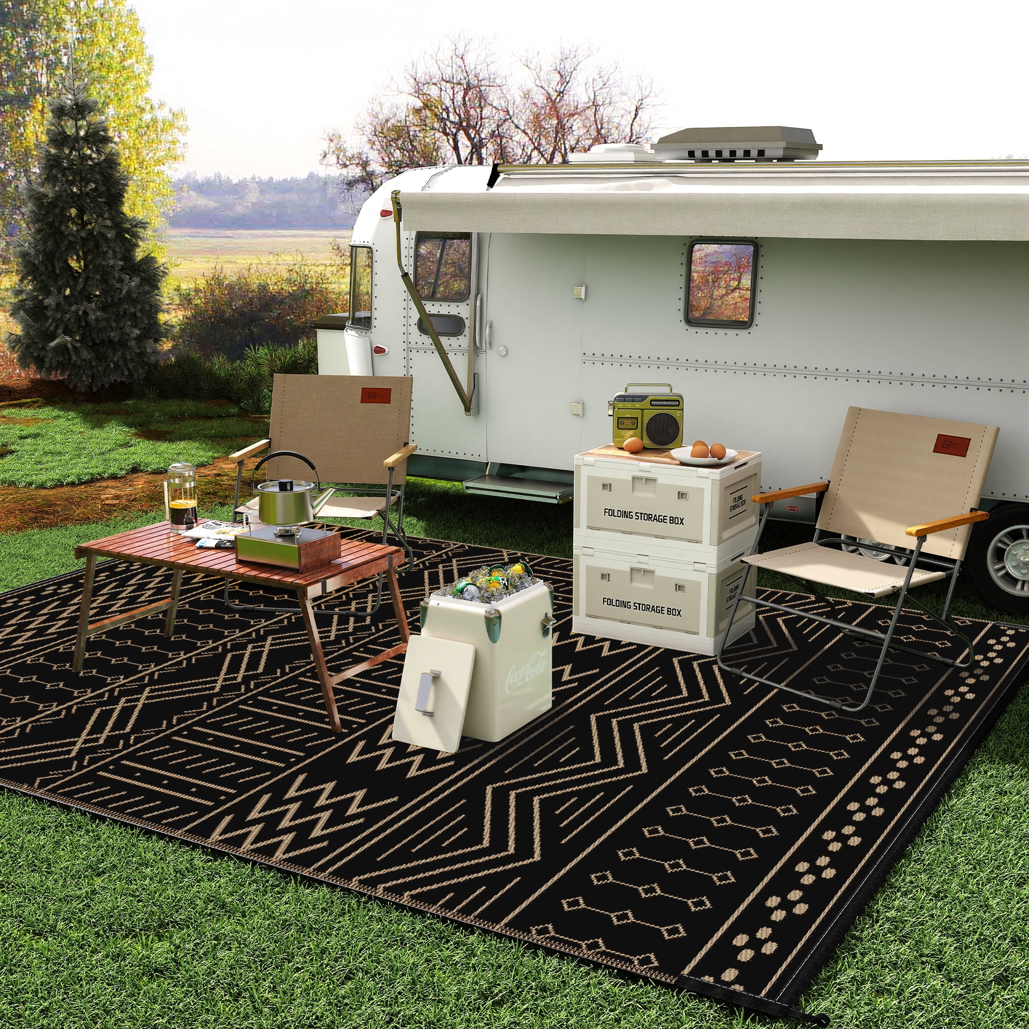 SIXHOME Outdoor Rug 8'x10' Waterproof Patio Rug Reversible Indoor Outdoor Rug Lightweight Plastic Straw Rug for RV Camping Deck Balcony Boho Porch Decor Black and Brown