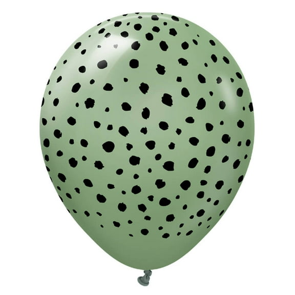 12 inch Kalisan Safari Cheetah - Eucalyptus W/ Black Ink Latex Balloons (25 Pack) - Party Supplies Decorations