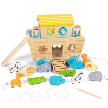 Toddlers Wooden Noah s Ark Toy Animal Playset Shape Sorter Early Learning Montessori Toys Baptism Gifts for 3 Boys Girls Kids