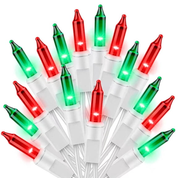 JUSTPRO 100-Count Red & Green Incandescent Christmas String Lights, White Wire, 120V - Traditional Holiday Glow for Christmas Decor