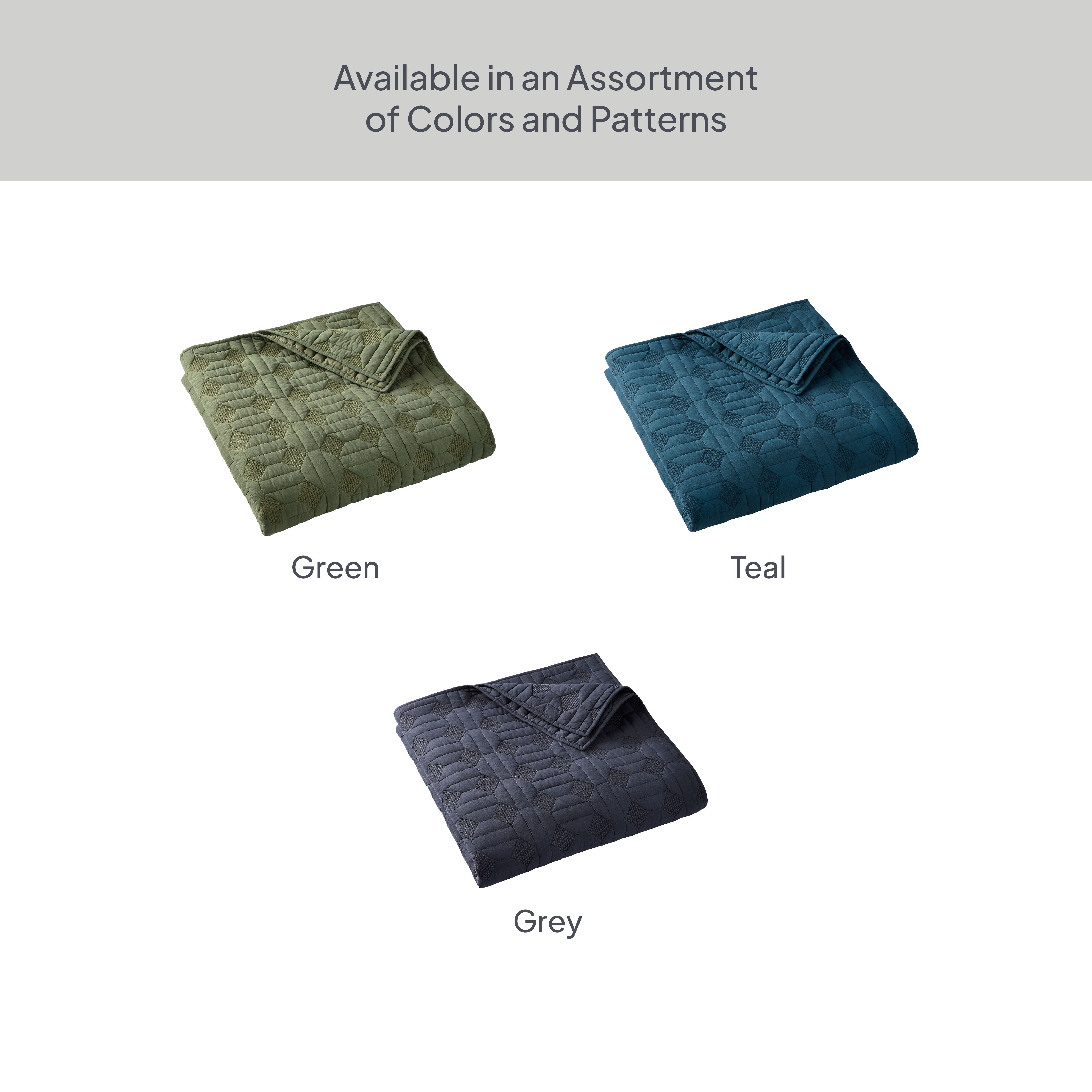 Better Homes & Gardens Crafted Geo Cotton Quilt, Dark Green, King Bedding