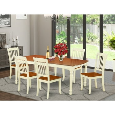 HomeStock Victorian Vintage 7Pc Rectangular 60/78 Inch Table With 18 In Leaf And 6 Vertical Slatted Chairs