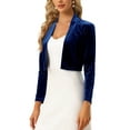 thumbnail image 4 of INSPIRE CHIC Velvet Shrugs for Women's Long Sleeve Open Front Cardigan Cropped Bolero Jacket XS Dark Blue, 4 of 6