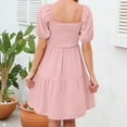 thumbnail image 5 of Elvqul Solid Dresses Women Short Sleeve Square Neck Midi Silk Pink Ruffled Ladies Dresses, 5 of 8