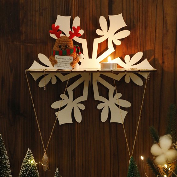ABPWLY Wooden Snowflake Wall Shelf Organizer Christmas Bedroom Decor Multiuse Display Multilevel Hanging Mount Storage Living Room Floating Rack 1Pc 11.8in