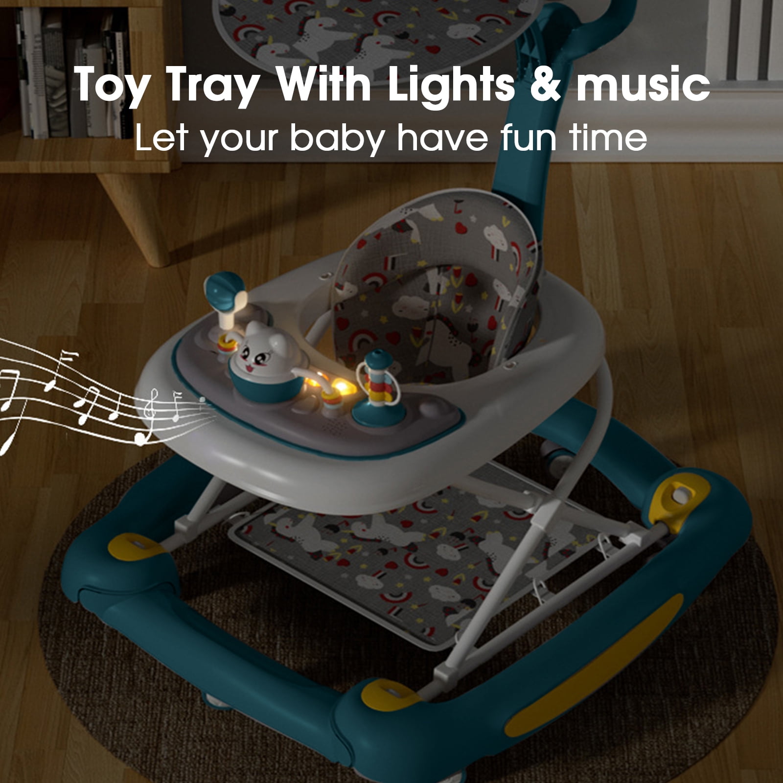 FACNOATIHN 6-in-1 Baby Walker, Foldable Push Walker with Musical Activity Station, 6-24 Months, Green