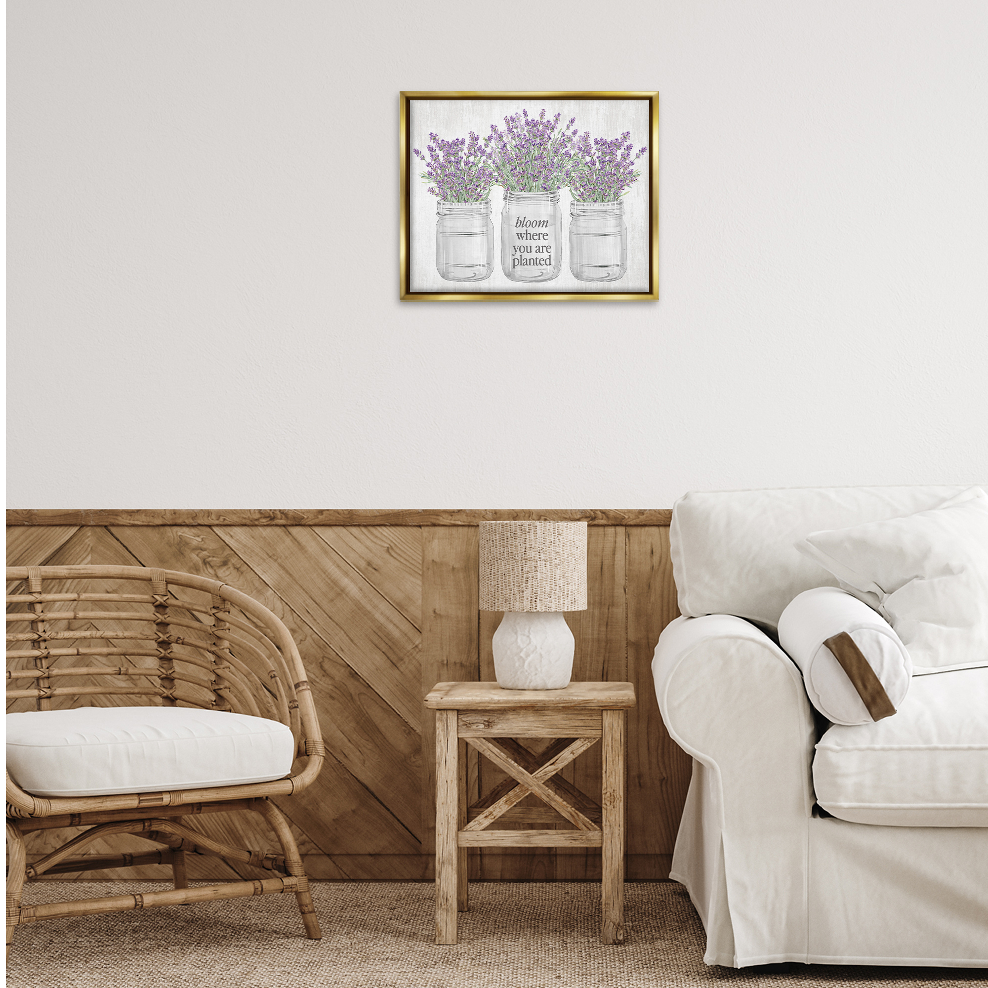 Stupell Industries Where You're Planted Botanical & Floral Painting Gold Floater Framed Canvas Art Print Wall Art, 21 x 17