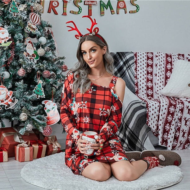 ICHUANYI Clearance Women Sexy Dress Christmas Printed Strapless Long Sleeve Dress(Black, S) ICHUANYI WER2023081502944