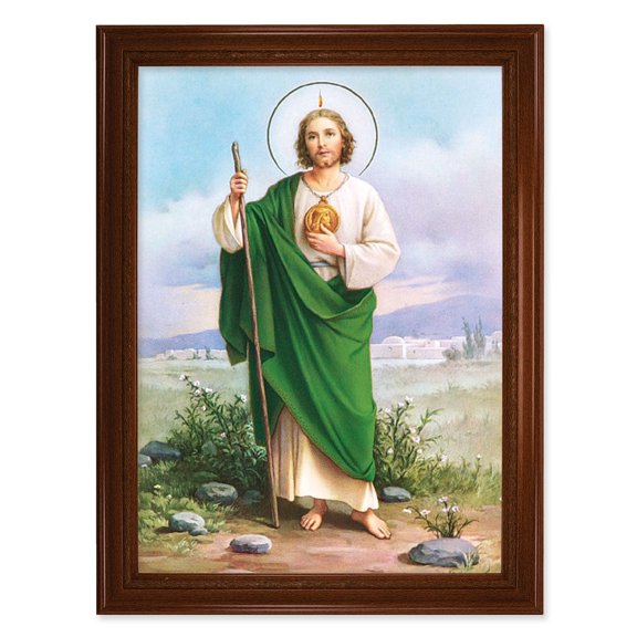 St. Jude Picture Framed Wall Art Decor Extra Large, Natural Walnut Finished Frame with Fluted Detail