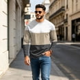 thumbnail image 5 of GrmtClth Shirts For Men Wide Stripe Three Color Block Crewneck Long Sleeve Shirts Loose Air Permeable Fabric Workplace Layering Tops Khaki 3XL, 5 of 7