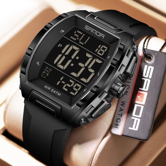 Digital Watch, Men's Sports Outdoor Electronic Watch with Stopwatch, World Time, 5 Alarms, Countdown, Shockproof, 5ATM Water Resistant, Luminous, Week/Date Display