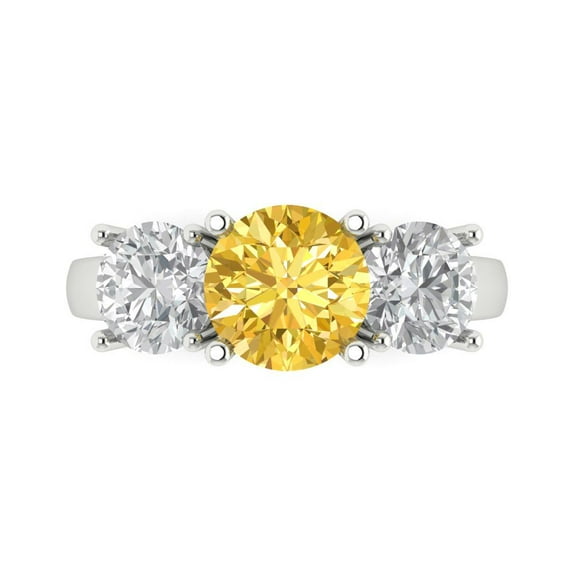 Three-Stone Engagement Ring for Women - 2.5ct Natural Citrine in 18K White Gold Promise Ring