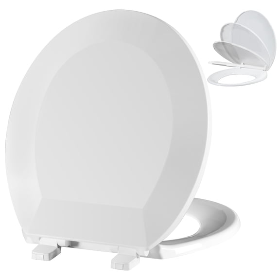 Angol Shiold Round Toilet Seat - Slow Close Hinges, Ergonomic Design with Grip-Tight Bumpers, Safe Easy-Clean PP Material (White, 16.5" Round)