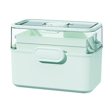 Saim Plastic Medicine Storage Box 3-Tier Aid Bin with Handle,  Portable Large Capacity Medicine Container with Lock Buckle, Green