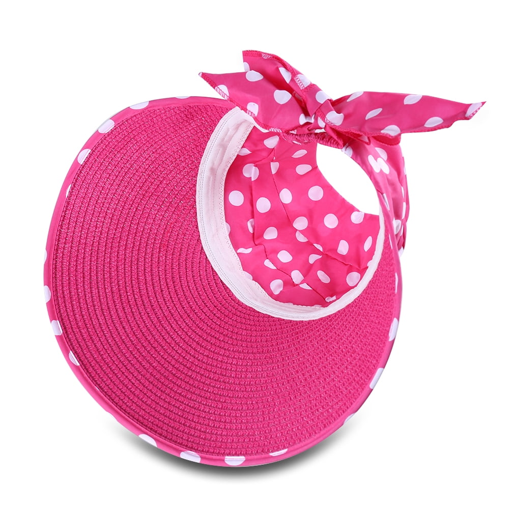 Women's and Girl's Polka Dot Straw Visor Wide Brim Hat
