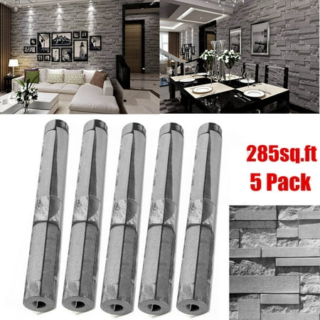 5PCS X Super Large Size 3D Effect Brick Stone Wallpaper Sticker Textured Removable Waterproof for Home Design and Room Decoration, 57sq.ft/393.7'' x