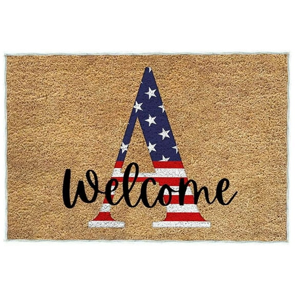 LanSuare 4th of July Patriotic Independence Day Welcome Door Mat Memorial Day Floor Mat for Indoor Outdoor Decorations Porch Front Door Entrance