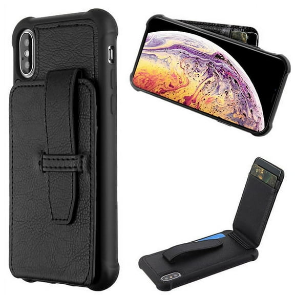 Apple iPhone XS Max (6.5") Phone Wallet Case Vintage Folio Flip Leather Fold Kickstand Shockproof Body Protective Buckle Purse Case with 3 Card Holder/Cash Pocket BLACK Cover for Apple iPhone XS Max